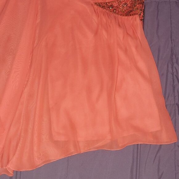 FREE PEOPLE Dancing in the moonlight Beaded dress sz 4 Papaya Coral Chiffon NWOT - Picture 6 of 14